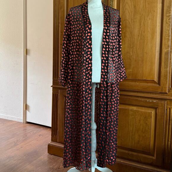 Alice + Olivia silk hearts robe duster coverup sash tie M/L medium large sheer - Picture 10 of 11
